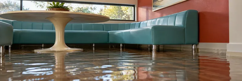 Water Extraction Near Carver Park — pooled water and submerged furniture feet