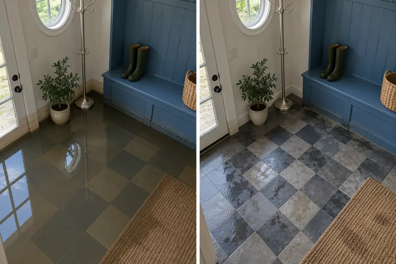 Water Extraction Near Westhill Park — standing water before bulk pickup and damp flooring after