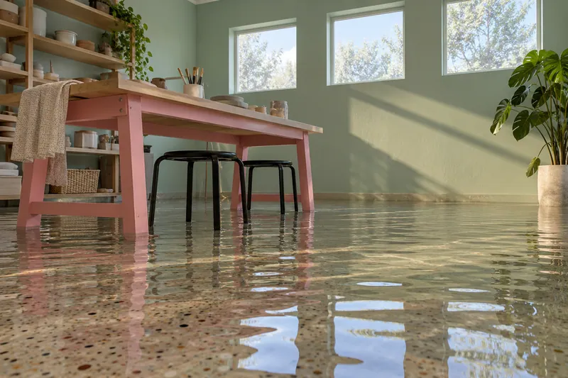 Water Extraction Near Westhill Park — pooled water and submerged furniture feet